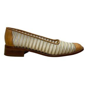 Vintage Joan David Women’s Tan/Brown Leather & Fabric Striped Low-Heel Flats Sz